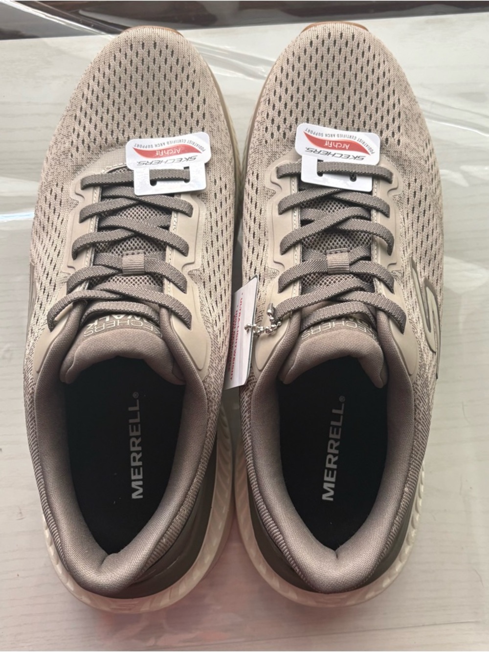 Merrell Taupe Mesh Lace-Up Athletic Sneakers